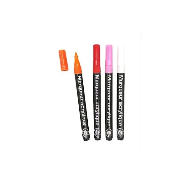 4 MARQUEURS PEINTURE ACRYLIQUE COULEURS CHAUDES 0.8MM