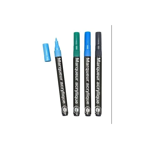 4 MARQUEURS PEINTURE ACRYLIQUE. COULEURS FROIDES 0.8MM