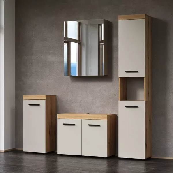 Armoire murale 2 portes miroir couleur cashmere H77 cm - MINA