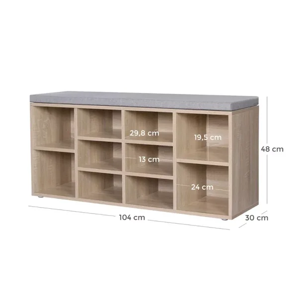Banc à Chaussures 10 Niches Décor Bois - L104 cm