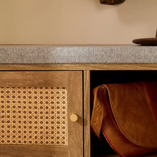 Banc à chaussures 1 porte avec façade en rotin L100 cm PALMO