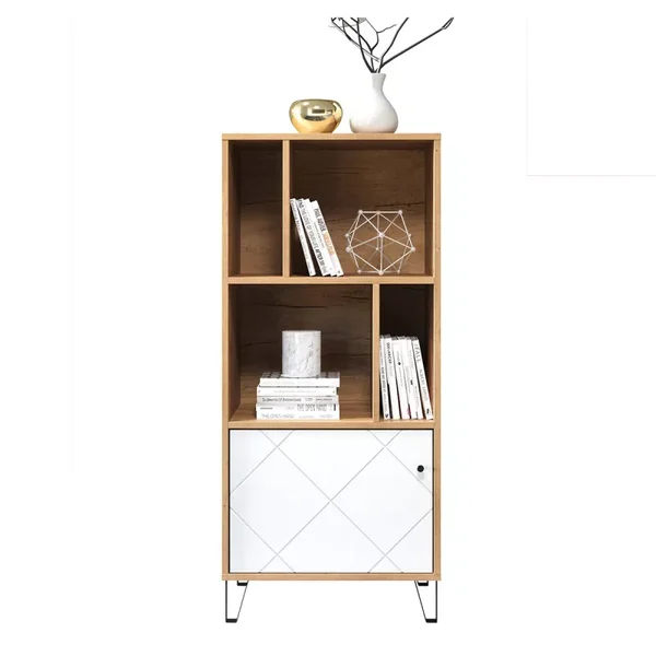 Bibliothèque 1 porte et 4 niches blanc mat H136 cm - Touch
