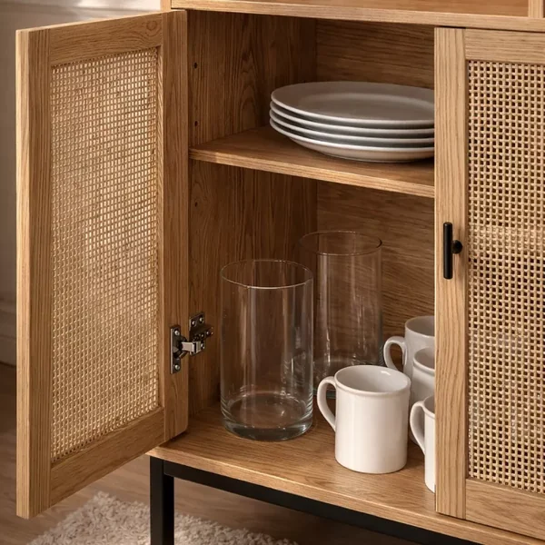 Bibliothèque 6 Cases et 2 Portes en Rotin Naturel H175cm - JAYA