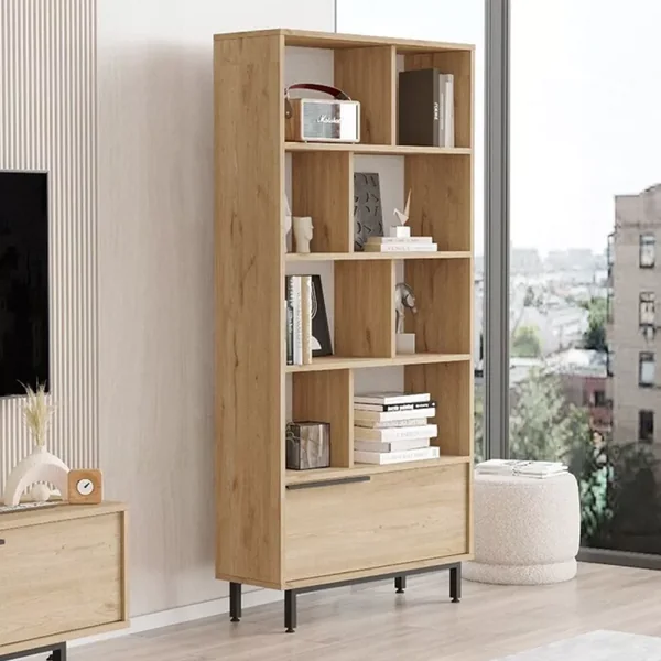 Bibliothèque avec 1 rangement fermé décor bois noyer L83,9 cm