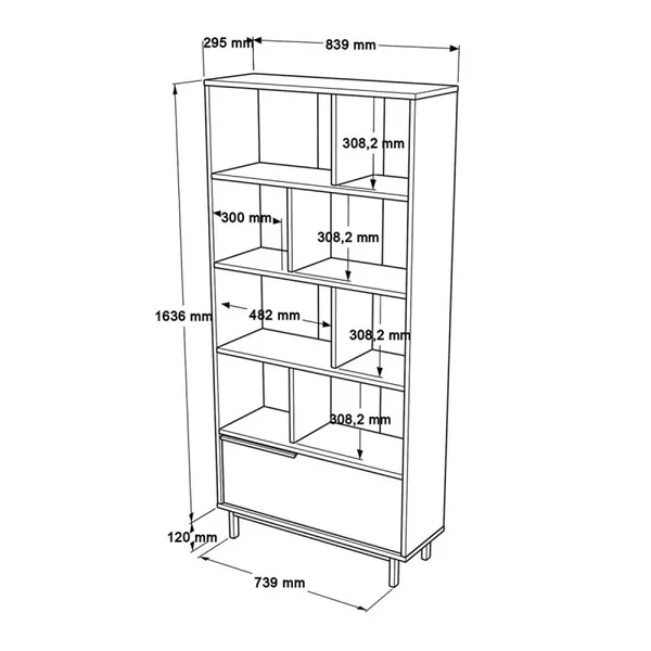 Bibliothèque avec 1 rangement fermé décor bois noyer L83,9 cm