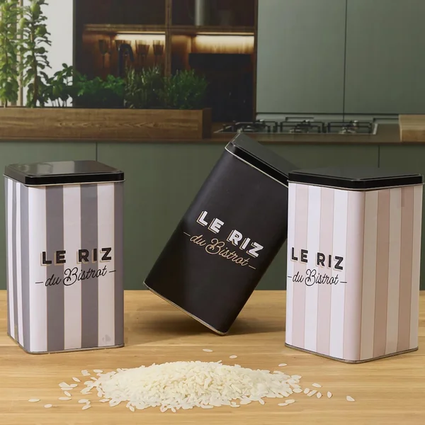 Boite de conservation pour le riz en métal à rayures collection AU BISTROT vert
