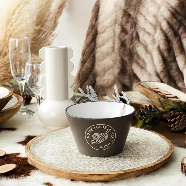 Bol en relief en grès 50 cl collection TRICOT ET SAVEURS marron