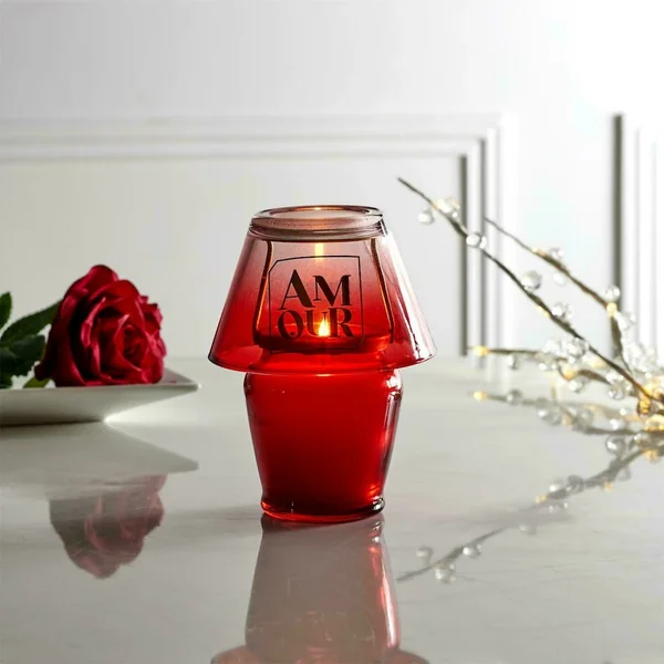 Bougie parfumée forme de lampe collection AMOUR cire de paraffine senteur rêve poudré rouge