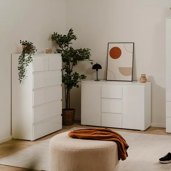 Buffet 2 Portes 3 Tiroirs Blanc L120 cm - PRETORIA