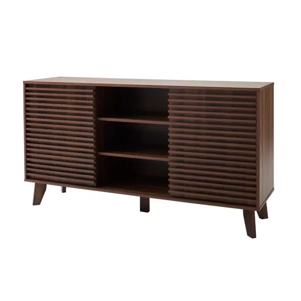 Buffet 2 portes coulissantes façades effet bois rainuré L140 cm FRIBOURG