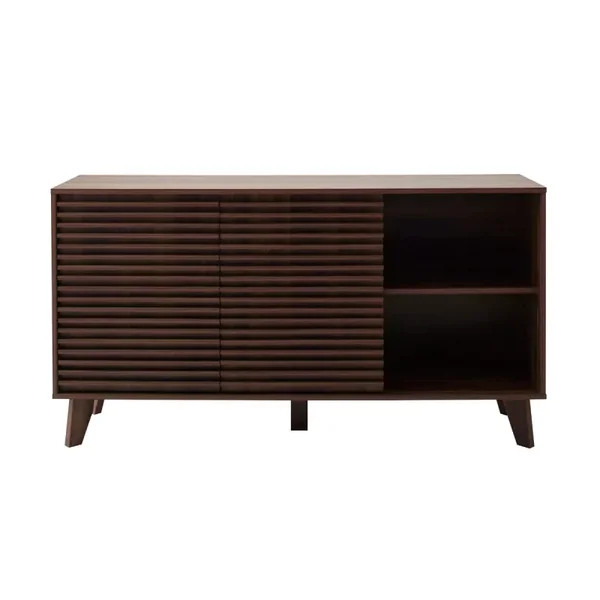 Buffet 2 portes coulissantes façades effet bois rainuré L140 cm FRIBOURG