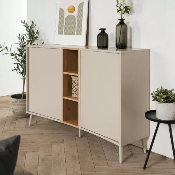 Buffet 2 portes décor sable et chêne L135 cm MYR