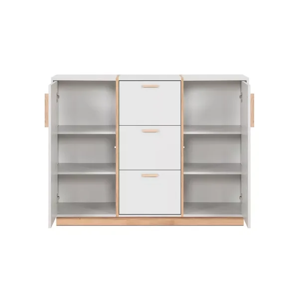 Buffet 2 portes et 3 Tiroirs décor Blanc et Bois L125 cm - SPLIT