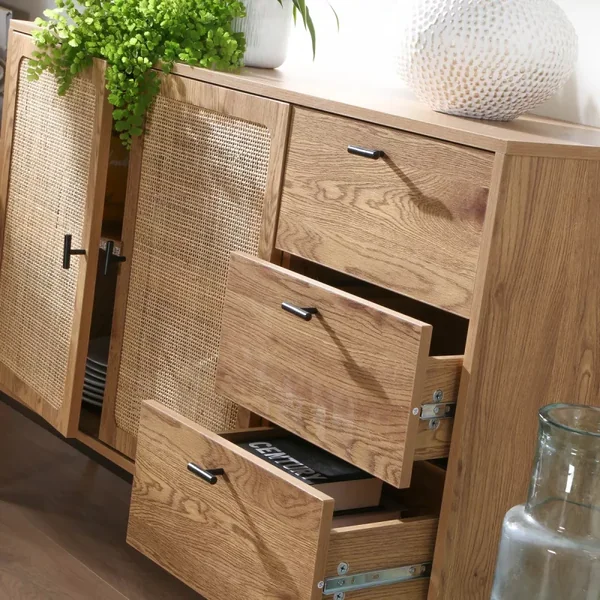 Buffet 2 portes et 3 tiroirs en rotin L120 cm - JAYA