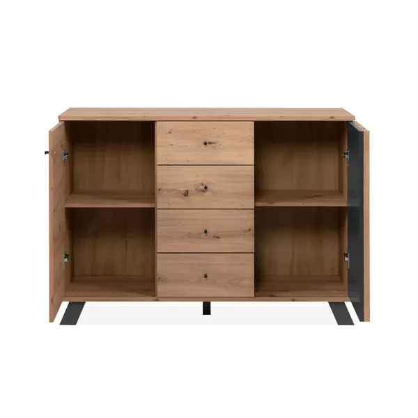 Buffet 2 portes et 4 tiroirs décor chêne artisan L118 cm - LUBLIN