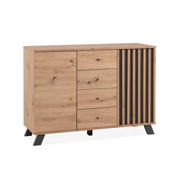 Buffet 2 portes et 4 tiroirs décor chêne artisan L118 cm - LUBLIN