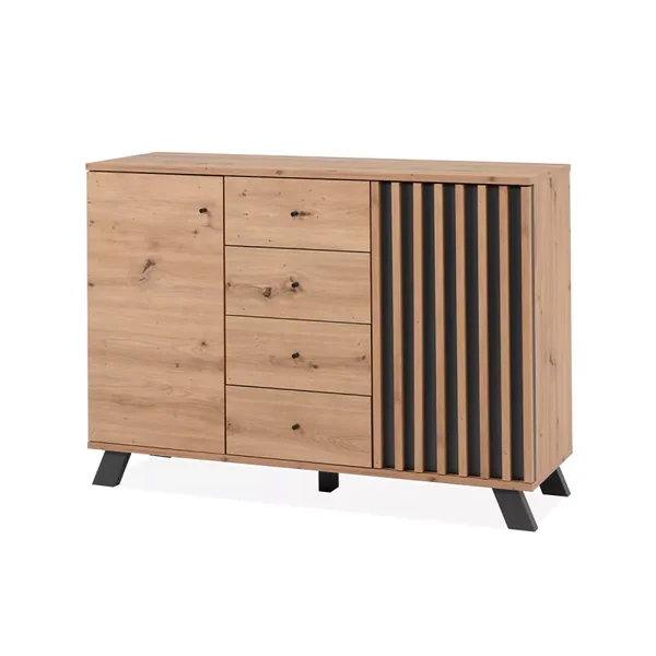 Buffet 2 portes et 4 tiroirs décor chêne artisan L118 cm - LUBLIN