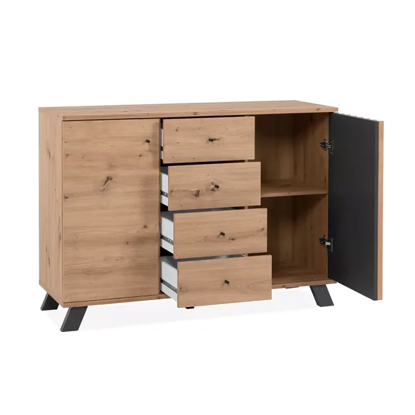 Buffet 2 portes et 4 tiroirs décor chêne artisan L118 cm - LUBLIN