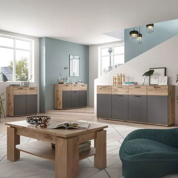 Buffet 2 portes gris anthracite et chêne nox L80 cm - MASON