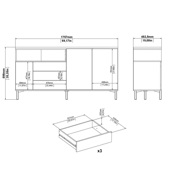 Buffet 3 portes, 3 tiroirs et 1 niche L175,7 cm - APRIL