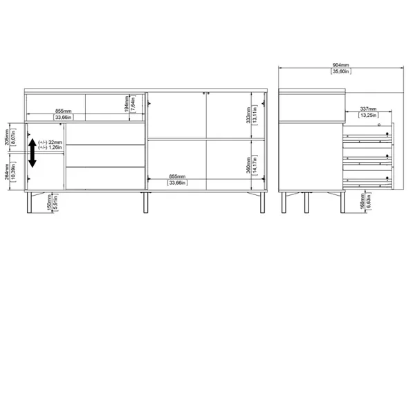 Buffet 3 portes, 3 tiroirs et 1 niche L175,7 cm - APRIL
