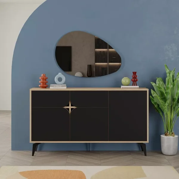 Buffet 3 portes avec pieds en métal L140 cm - FLORA