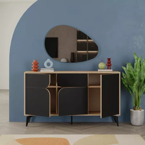 Buffet 3 portes avec pieds en métal L140 cm - FLORA