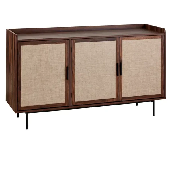 Buffet 3 portes décor noyer avec façades en tissu L140 cm - JETSON
