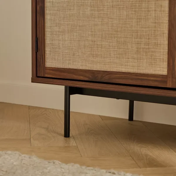 Buffet 3 portes décor noyer avec façades en tissu L140 cm - JETSON
