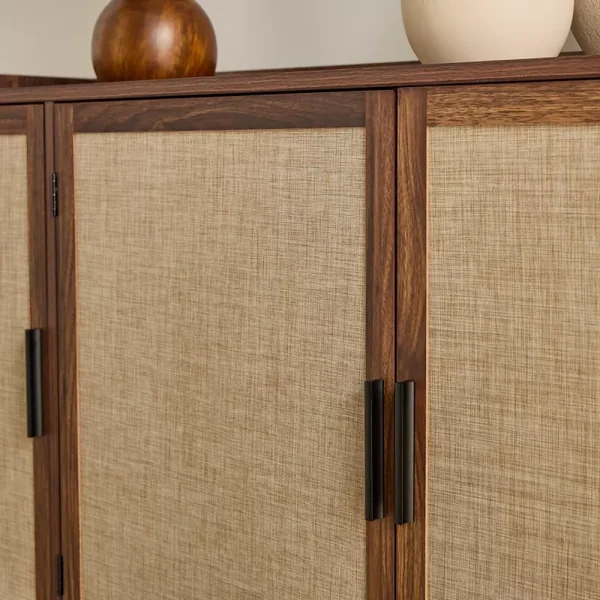 Buffet 3 portes décor noyer avec façades en tissu L140 cm - JETSON