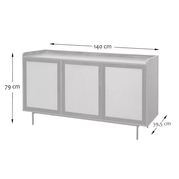 Buffet 3 portes décor noyer avec façades en tissu L140 cm - JETSON