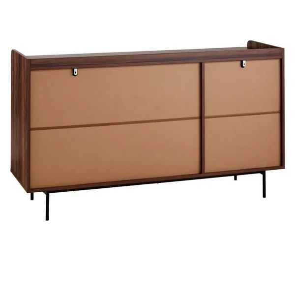 Buffet 3 portes décor noyer avec façades en tissu L140 cm - JETSON