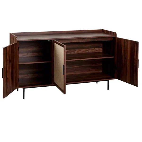 Buffet 3 portes décor noyer avec façades en tissu L140 cm - JETSON
