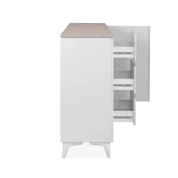 Buffet 3 portes et 3 tiroirs décor travertin et blanc L177cm - BERTRIX