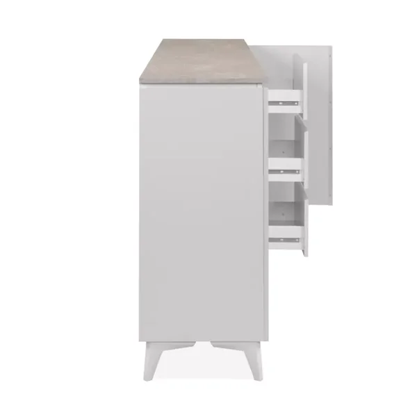 Buffet 3 portes et 3 tiroirs décor travertin et blanc L177cm - BERTRIX