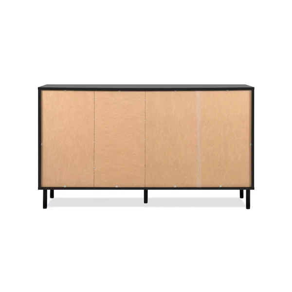 Buffet 3 portes et 4 Tiroirs Noir et Bois L160 cm - MONZA