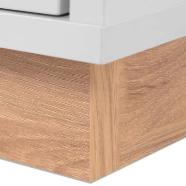 Buffet 3 Tiroirs et 2 Portes Vitrées Décor Blanc et Bois L162,5 cm - SPLIT