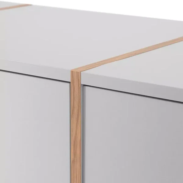 Buffet 3 Tiroirs et 2 Portes Vitrées Décor Blanc et Bois L162,5 cm - SPLIT