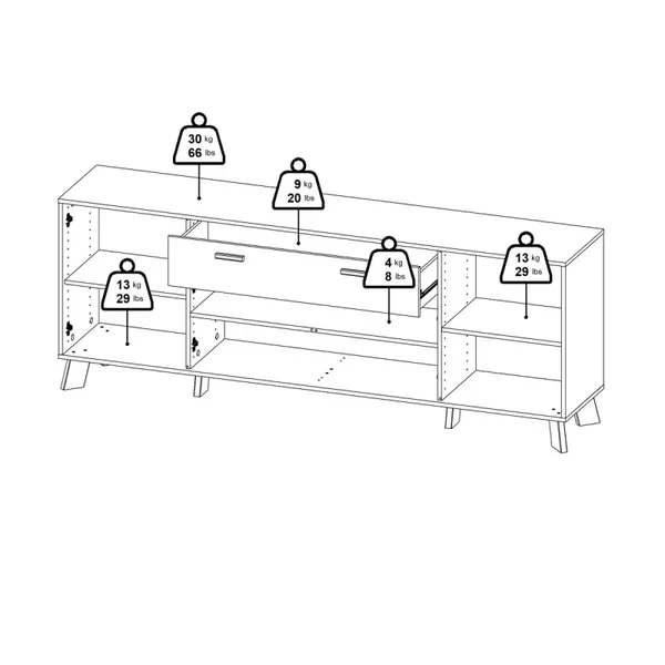 Buffet 4 portes, 1 tiroirs décor chêne et blanc L198 cm - STORM