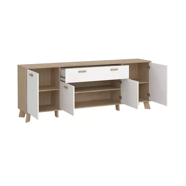 Buffet 4 portes, 1 tiroirs décor chêne et blanc L198 cm - STORM