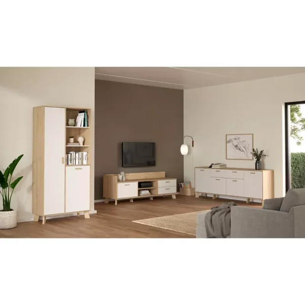 Buffet 4 portes, 1 tiroirs décor chêne et blanc L198 cm - STORM