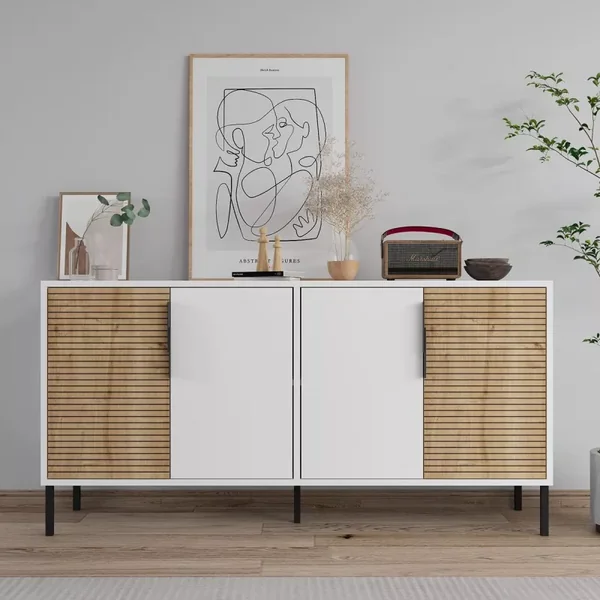 Buffet 4 portes décor blanc et chêne saphir ZERRA