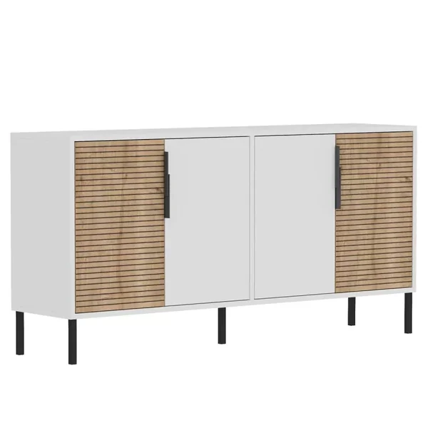 Buffet 4 portes décor blanc et chêne saphir ZERRA