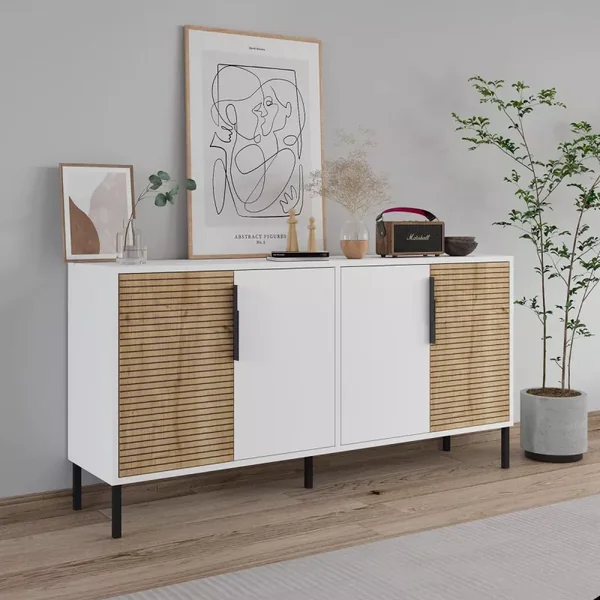 Buffet 4 portes décor blanc et chêne saphir ZERRA