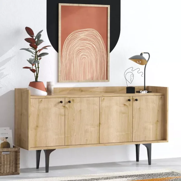 Buffet 4 portes décor chêne L150 cm - NAVI