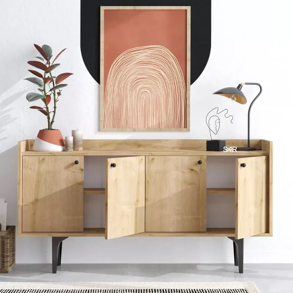 Buffet 4 portes décor chêne L150 cm - NAVI