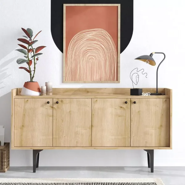 Buffet 4 portes décor chêne L150 cm - NAVI