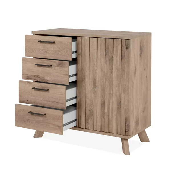 Buffet 4 Tiroirs 1 Porte Décor Chêne L85 cm - OPOLE
