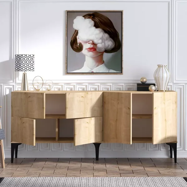 Buffet 6 portes décor chêne saphir L180 cm - Laika