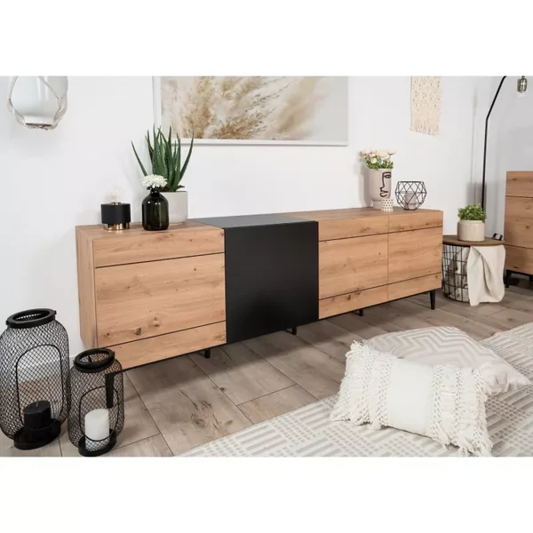 Buffet Bas 4 Portes décor Bois clair L200 cm - Nola